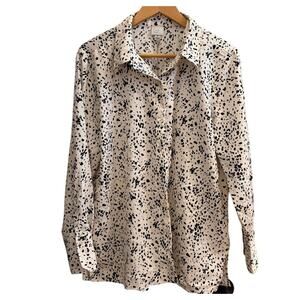 A New Day Women’s M Black White Abstract‎ Dot Button Down Blouse Workwear Animal